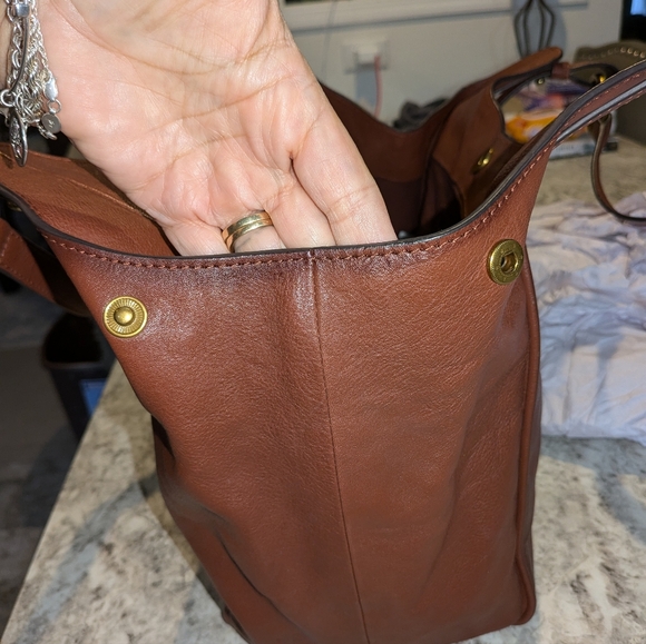 Frye Madison Cognac Leather Shoulder Hobo Bag - Picture 8 of 16
